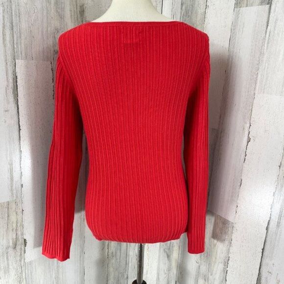 Chico's Women's Red Ribbed Knit Long Sleeve 1/4 Button Up Sweater Shirt Top Sz 3 - Picture 10 of 10